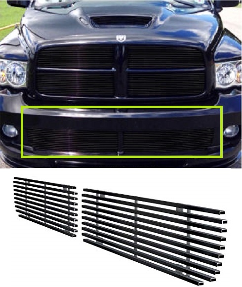 2 pc Black Billet Bumper Grill Set 04-05 Dodge Ram SRT10